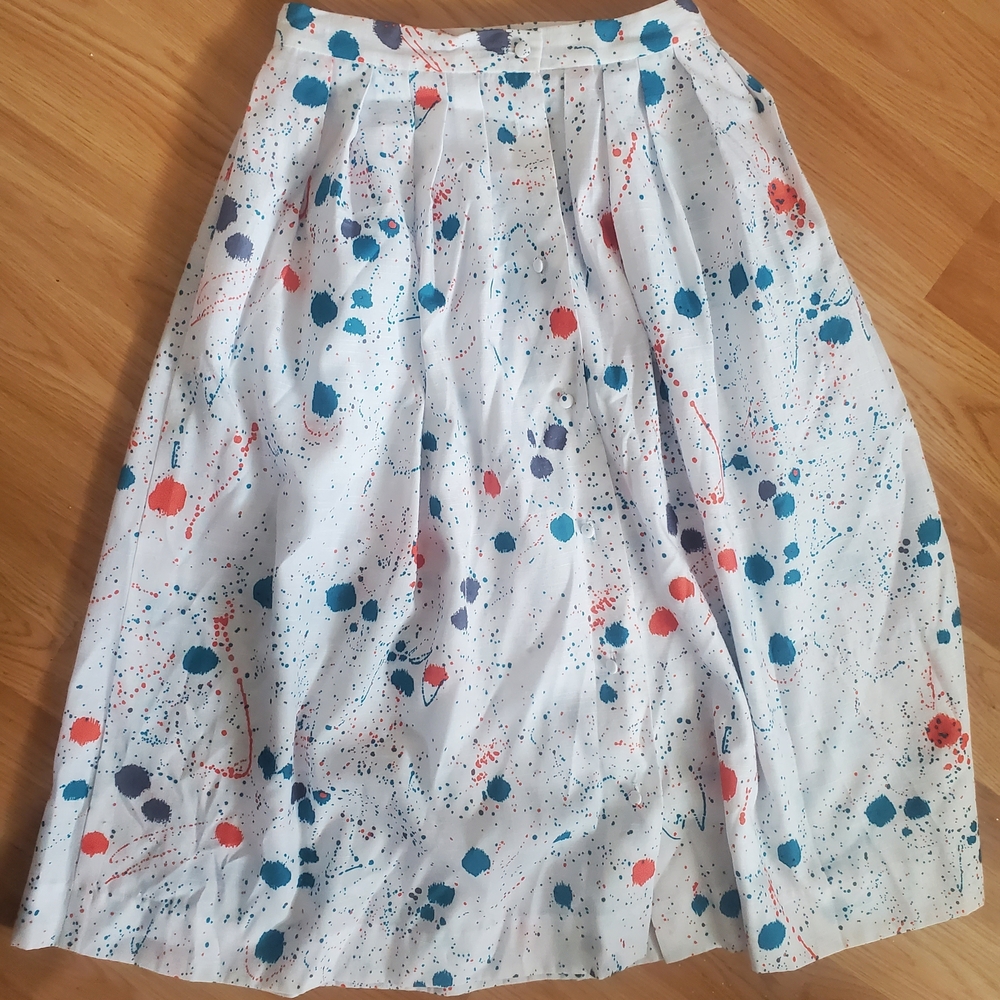 Fun Retro White A-Line Skirt with Colorful Dots
